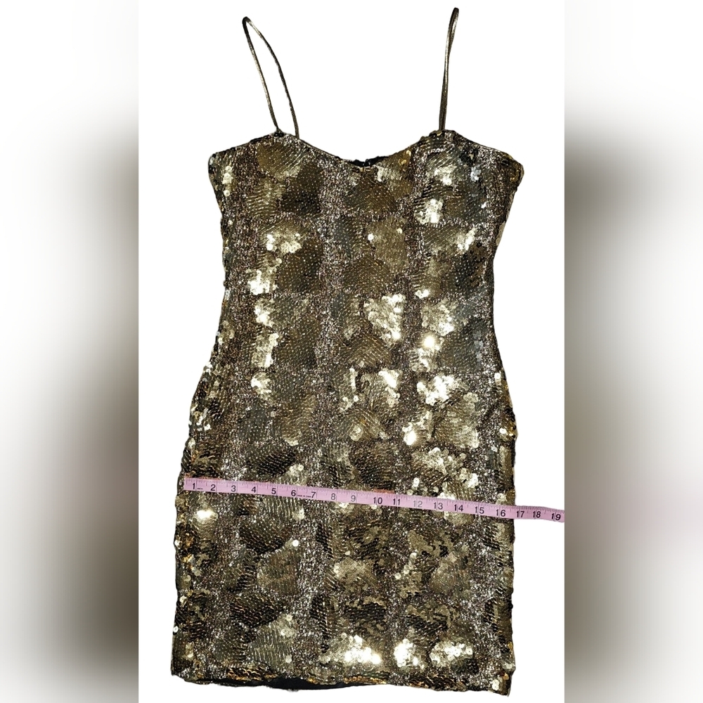 Vtg Dave & Johnny Gold Sequin Animal Print Mini Dress Cocktail Party USA Sz 3/4 - Picture 9 of 16